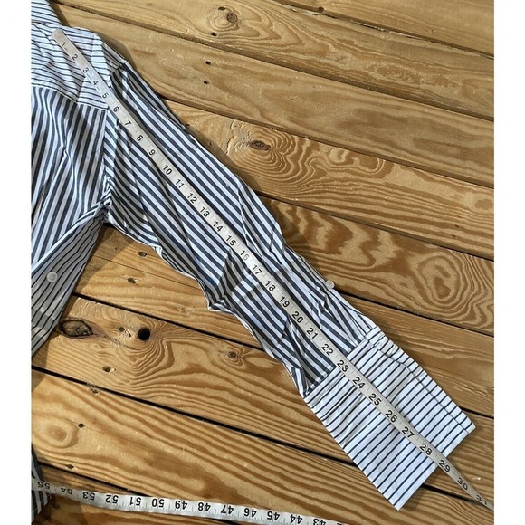 NWT Attitudes by Renee Parisian Striped Button Down Shirt Size 14 Black White - Picture 7 of 8